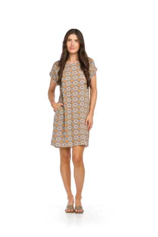 PD-16530 - MEDALLION PRINT SHIFT DRESS WITH POCKETS - Colors: AS SHOWN - Available Sizes:XS-XXL - Catalog Page:37 